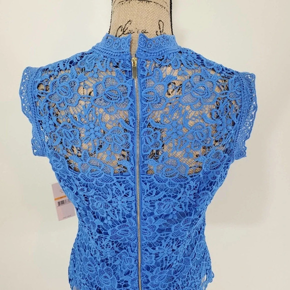 NANETTE LEPORE Women's Venetian Blue Lace Cutout Shell Size Small Blue New - Picture 12 of 14